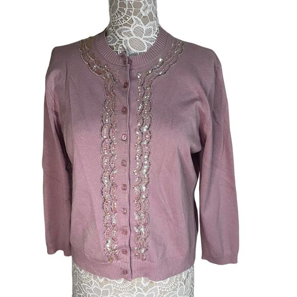Fashion Bug Vintage Pink Sequin Cardigan Women’s Size XL – EUC - Picture 2 of 8